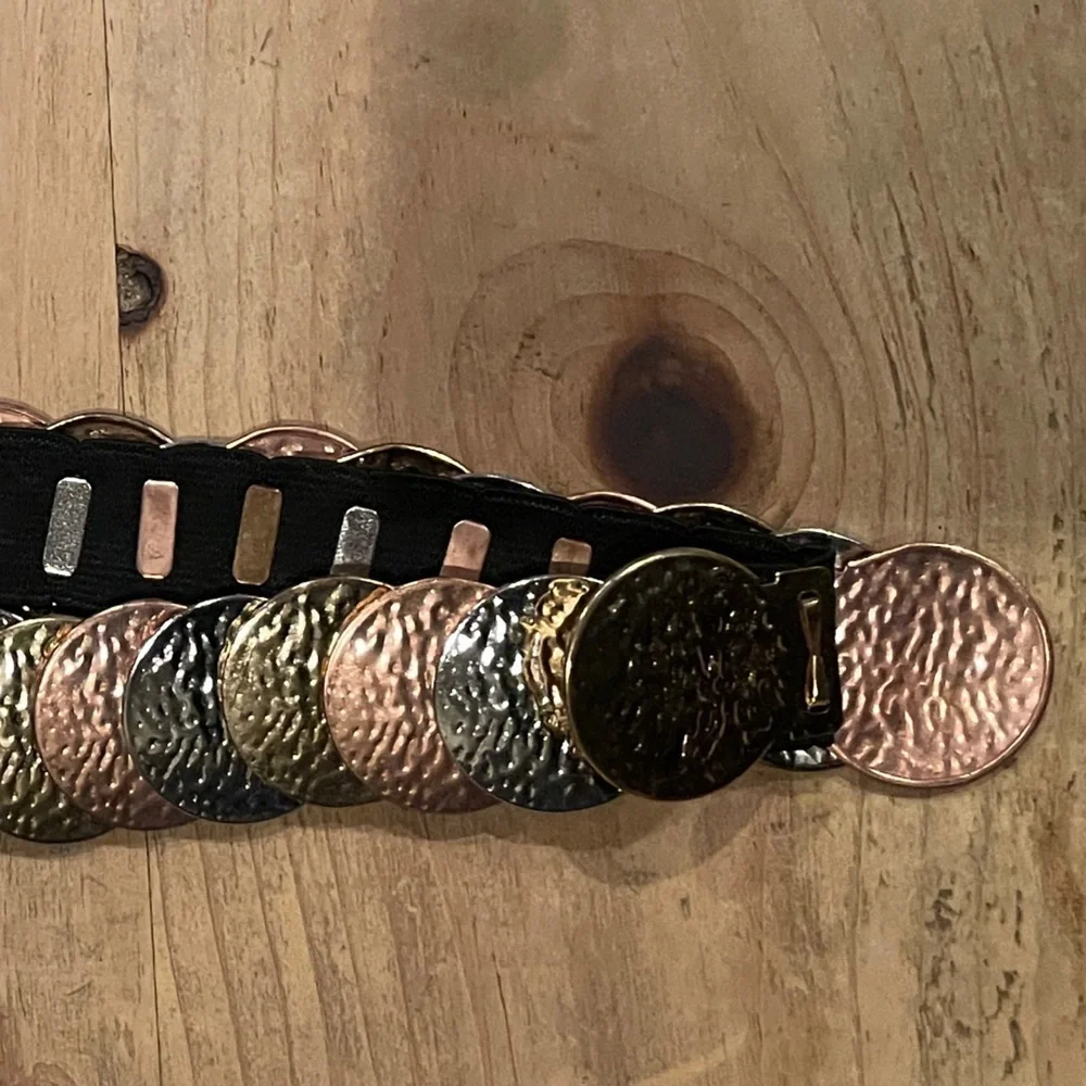 VTG Silver Bronze Gold Embossed Coin Belt Stretchy boho western southwestern OS